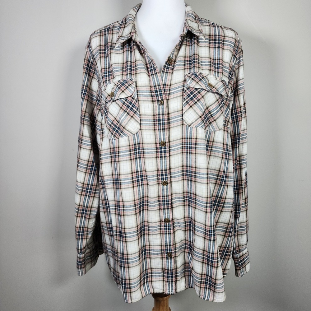 2/$10 Eddie‎ Bauer Plaid Flannel Shirt Womens 2XL Check Tartan Button Up Soft